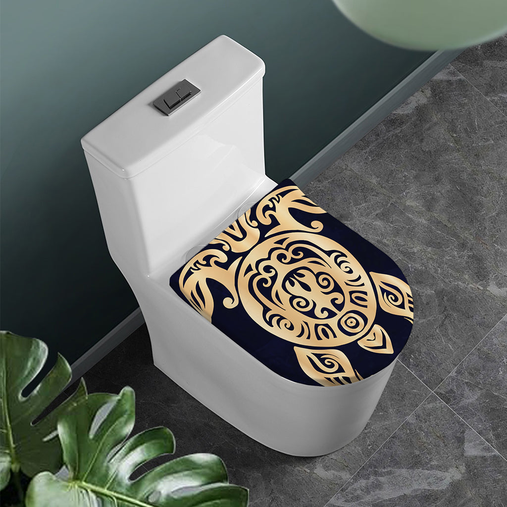 Golden Tribal Sea Turtle Print Toilet Lid Cover