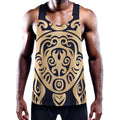 Golden Tribal Sea Turtle Print Men's Workout Tank Top