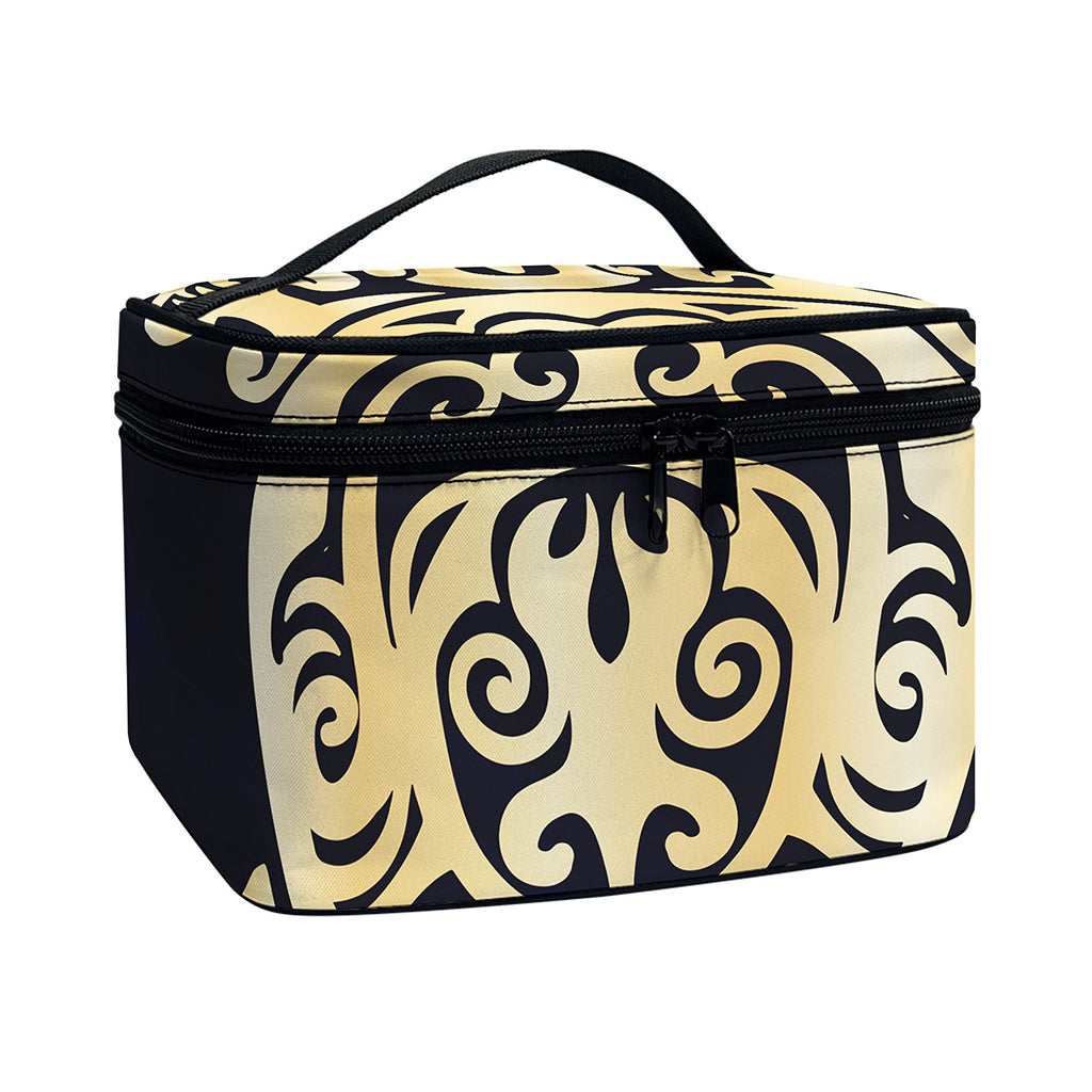 Golden Tribal Sea Turtle Print Travel Makeup Bag