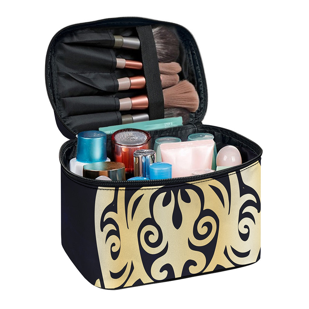 Golden Tribal Sea Turtle Print Travel Makeup Bag