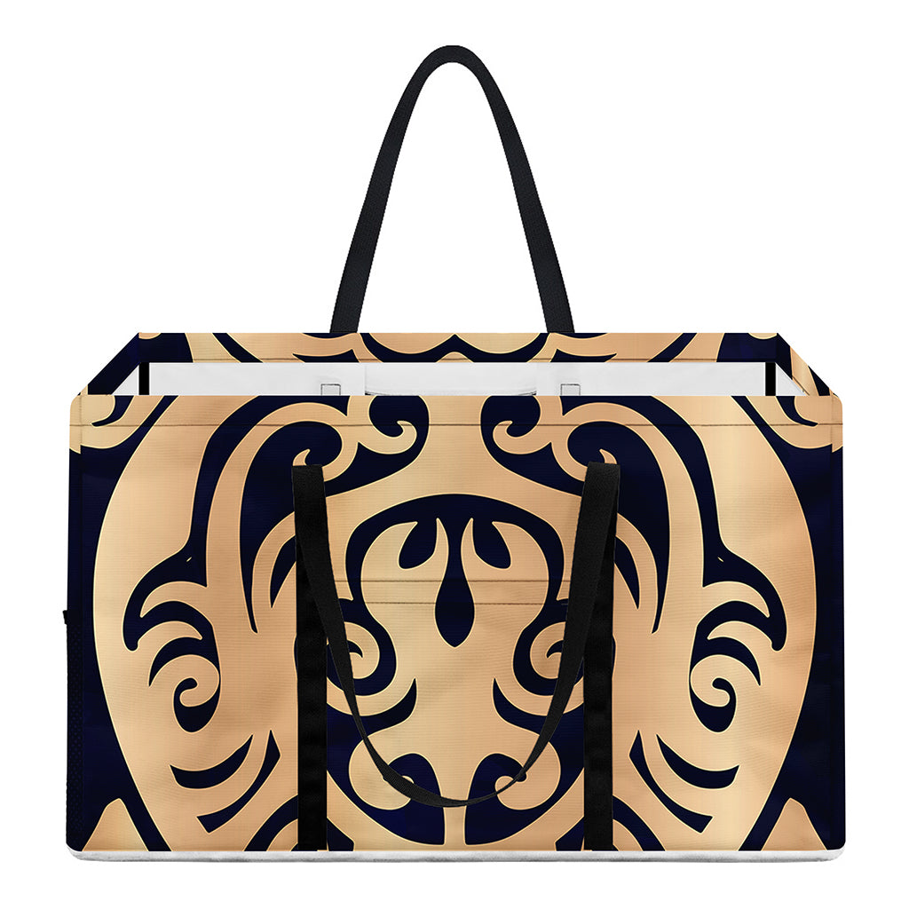Golden Tribal Sea Turtle Print Utility Tote Bag