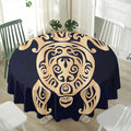 Golden Tribal Sea Turtle Print Waterproof Round Tablecloth
