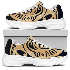 Golden Tribal Sea Turtle Print White Chunky Shoes