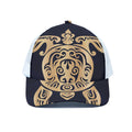 Golden Tribal Sea Turtle Print White Mesh Trucker Hat