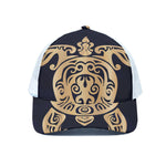 Golden Tribal Sea Turtle Print White Mesh Trucker Cap