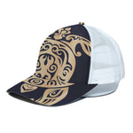Golden Tribal Sea Turtle Print White Mesh Trucker Cap
