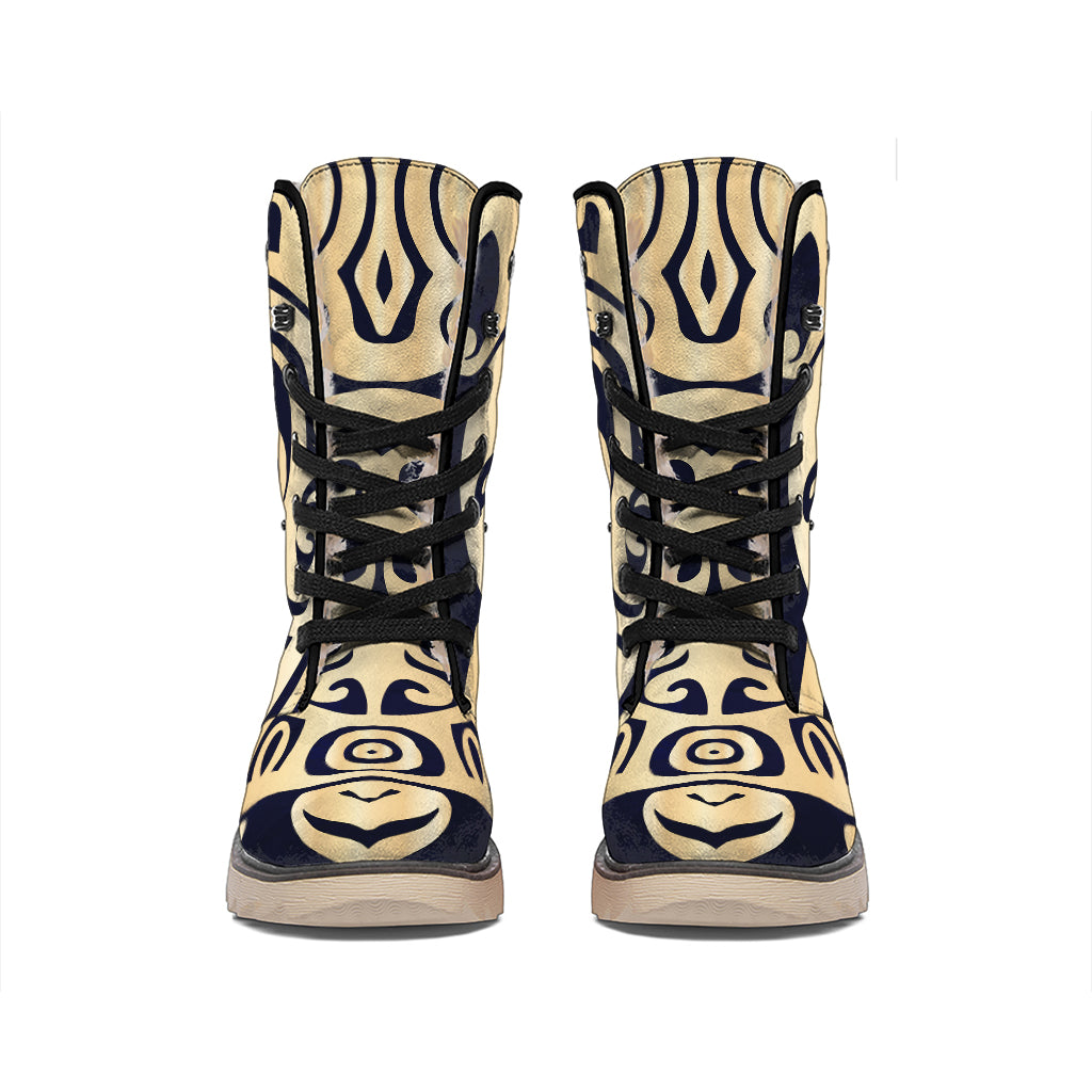 Golden Tribal Sea Turtle Print Winter Boots