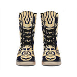 Golden Tribal Sea Turtle Print Winter Boots