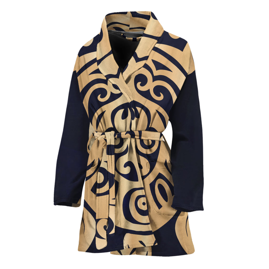 Golden Tribal Sea Turtle Print Women's Bathrobe