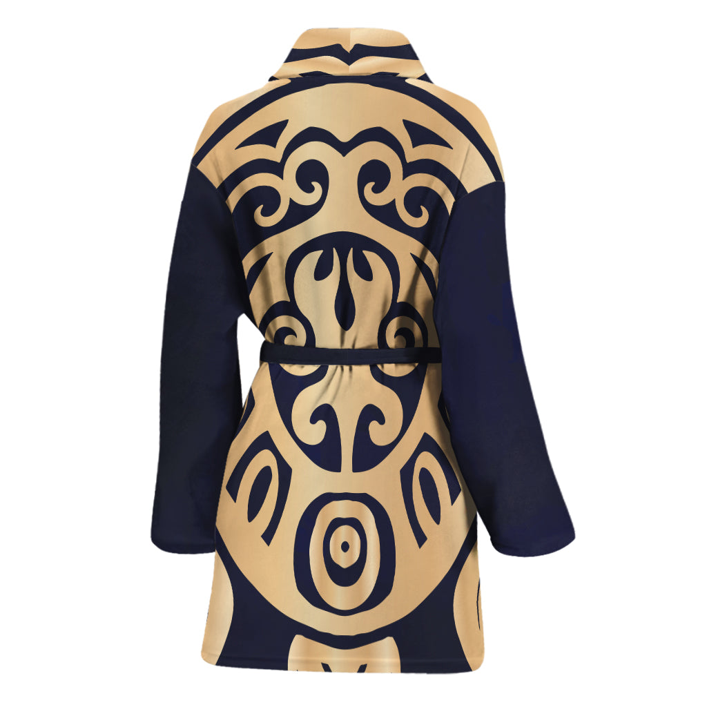 Golden Tribal Sea Turtle Print Women's Bathrobe