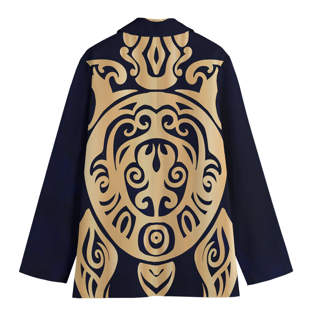 Golden Tribal Sea Turtle Print Women's Blazer