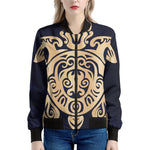 Golden Tribal Sea Turtle Print Women's Bomber Jacket