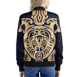 Golden Tribal Sea Turtle Print Women's Bomber Jacket