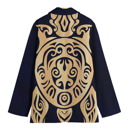 Golden Tribal Sea Turtle Print Women's Cotton Blazer