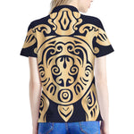 Golden Tribal Sea Turtle Print Women's Polo Shirt