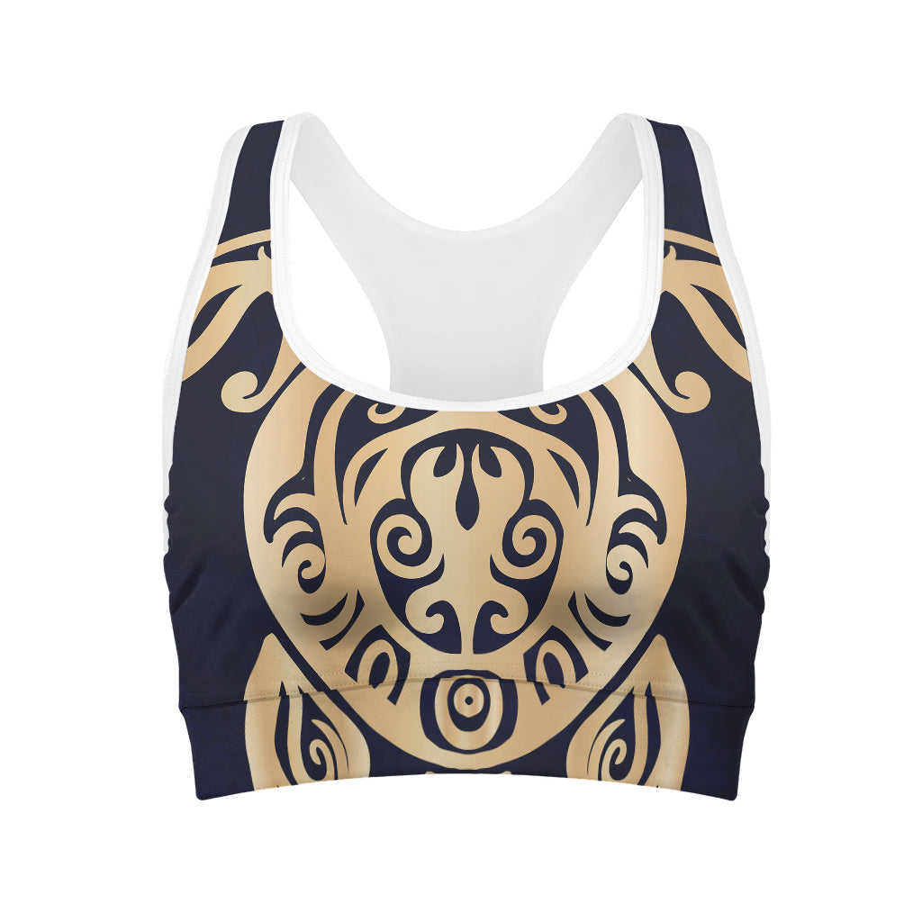 Golden Tribal Sea Turtle Print Women's Sports Bra