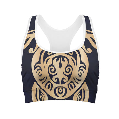 Golden Tribal Sea Turtle Print Women's Sports Bra