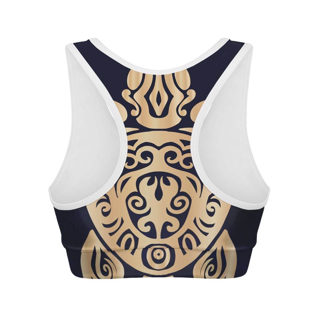 Golden Tribal Sea Turtle Print Women's Sports Bra