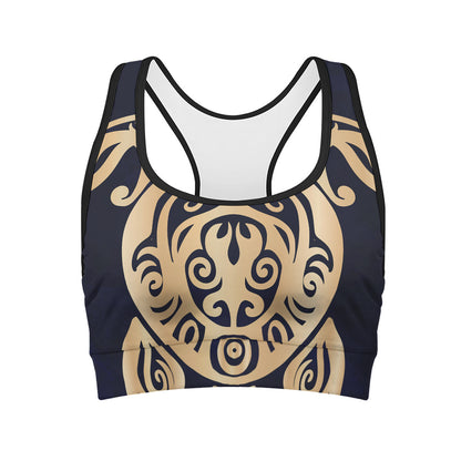 Golden Tribal Sea Turtle Print Women's Sports Bra