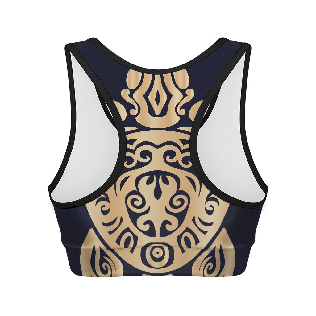 Golden Tribal Sea Turtle Print Women's Sports Bra