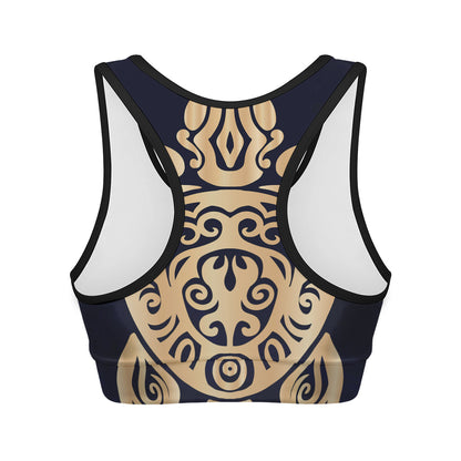 Golden Tribal Sea Turtle Print Women's Sports Bra