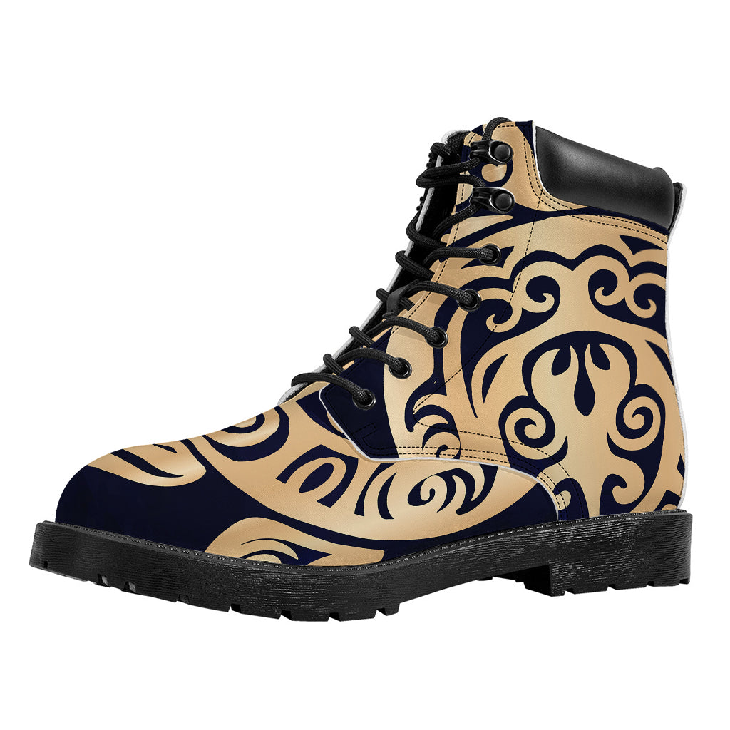 Golden Tribal Sea Turtle Print Work Boots