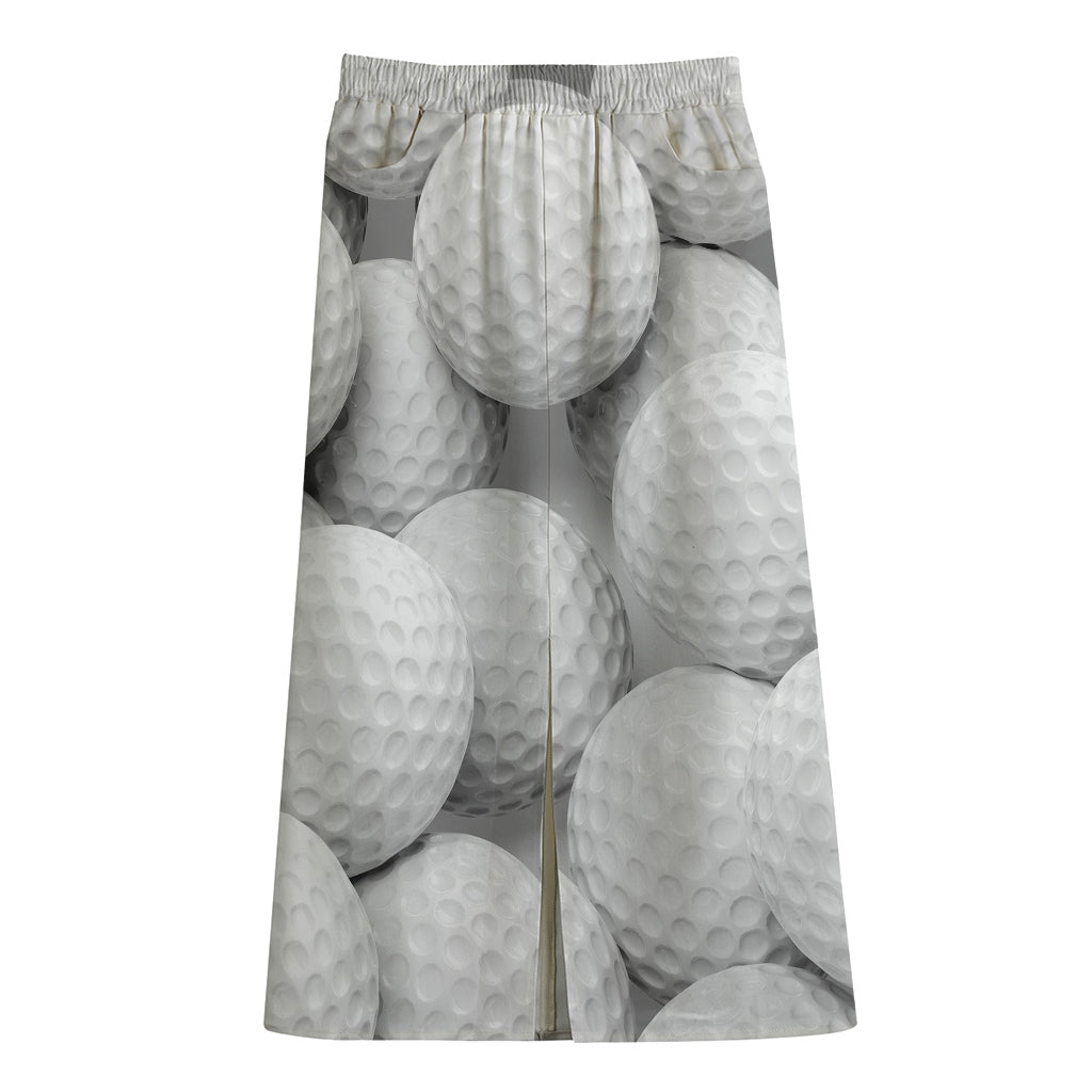 Golf Ball 3D Print Cotton Front Slit Maxi Skirt