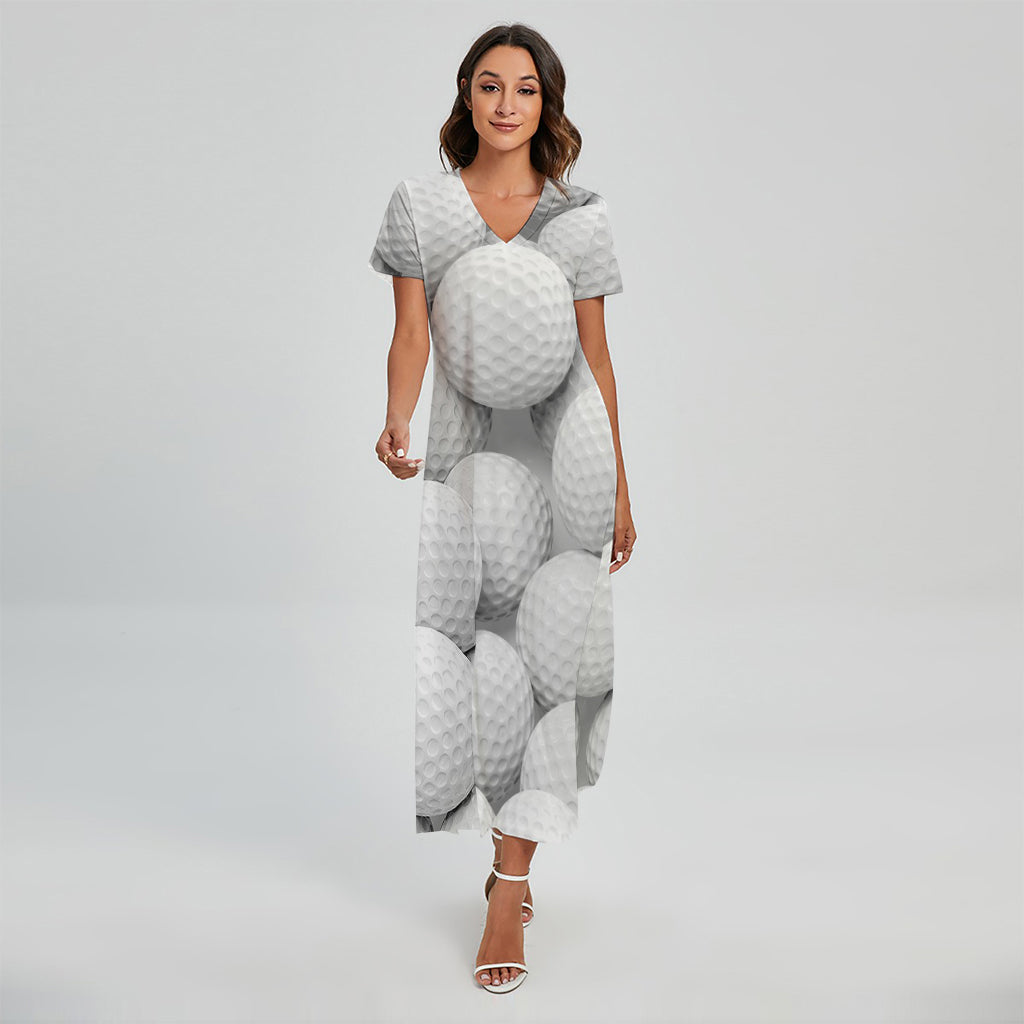 Golf Ball 3D Print Short Sleeve Maxi Dress