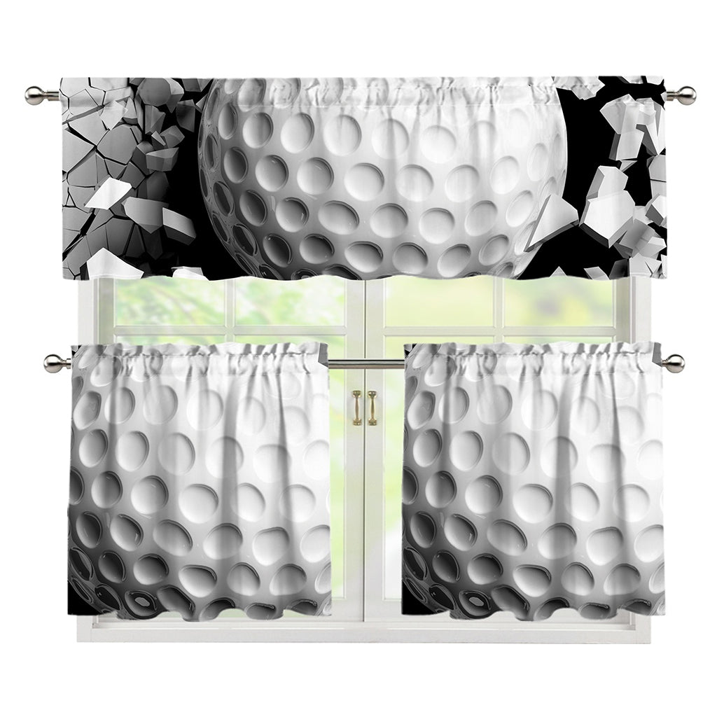 Golf Ball Breaking Wall Print 3 Piece Kitchen Curtains