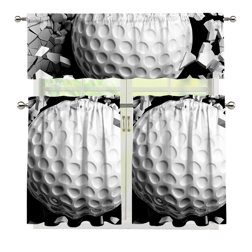 Golf Ball Breaking Wall Print 3 Piece Kitchen Curtains