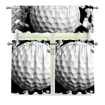 Golf Ball Breaking Wall Print 3 Piece Kitchen Curtains
