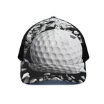 Golf Ball Breaking Wall Print Black Mesh Trucker Cap