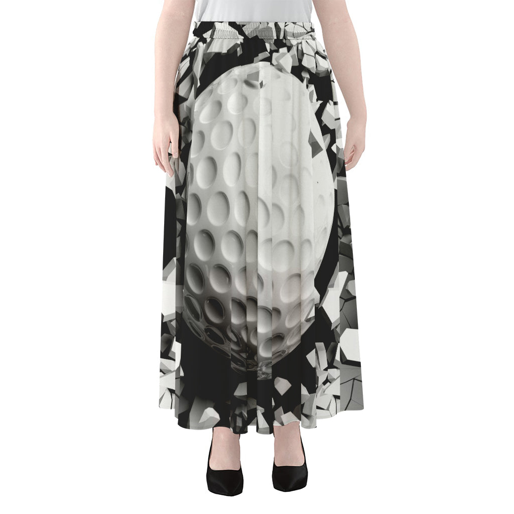 Golf Ball Breaking Wall Print Chiffon Maxi Skirt