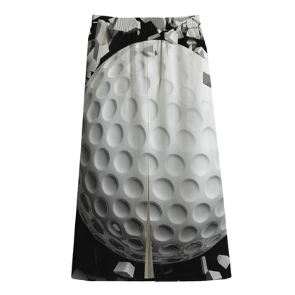 Golf Ball Breaking Wall Print Cotton Front Slit Maxi Skirt