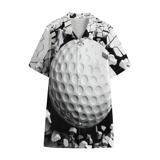 Golf Ball Breaking Wall Print Cotton Hawaiian Shirt