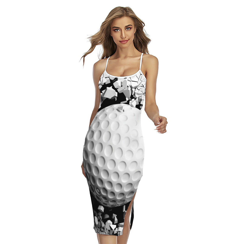 Golf Ball Breaking Wall Print Cross Back Cami Dress