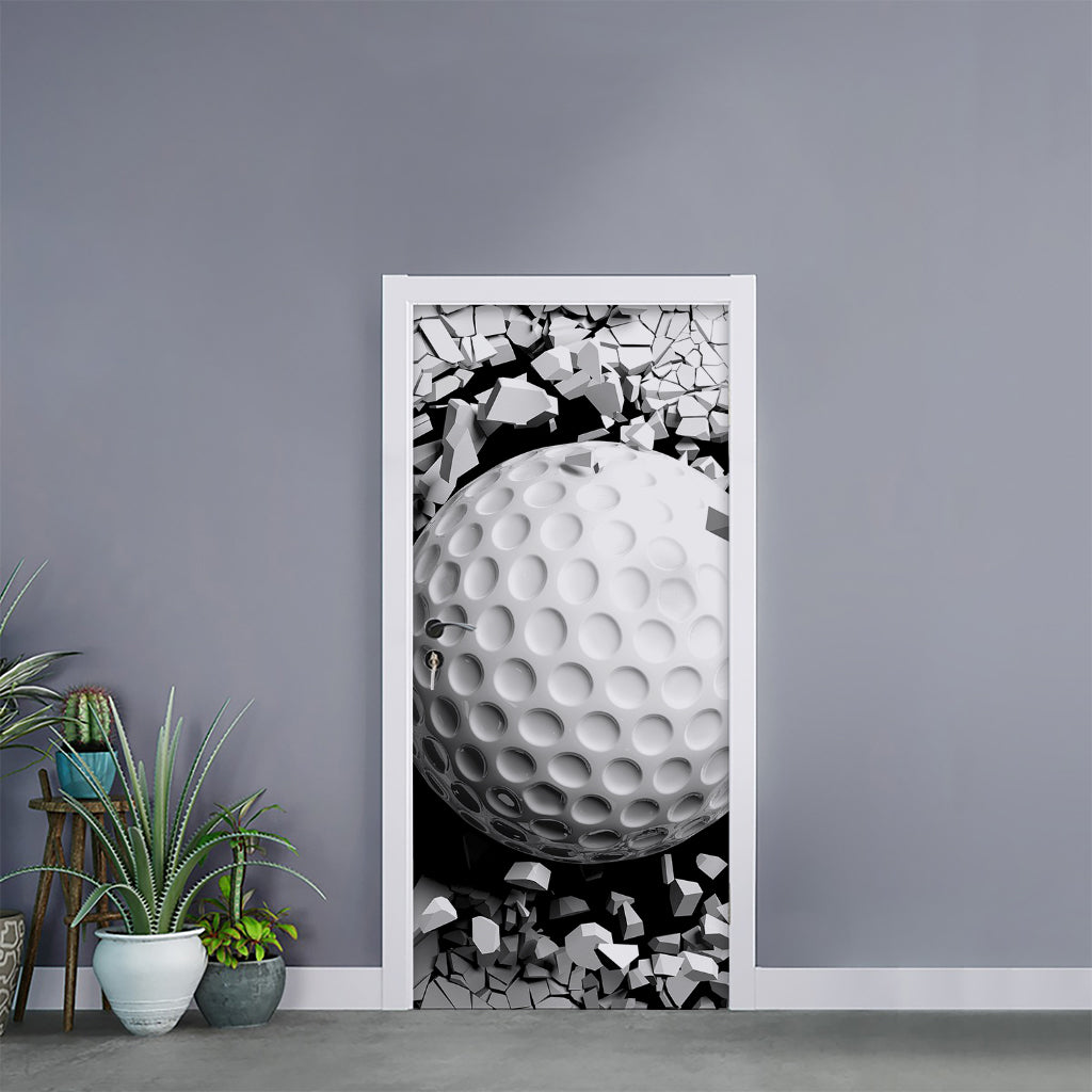 Golf Ball Breaking Wall Print Door Sticker