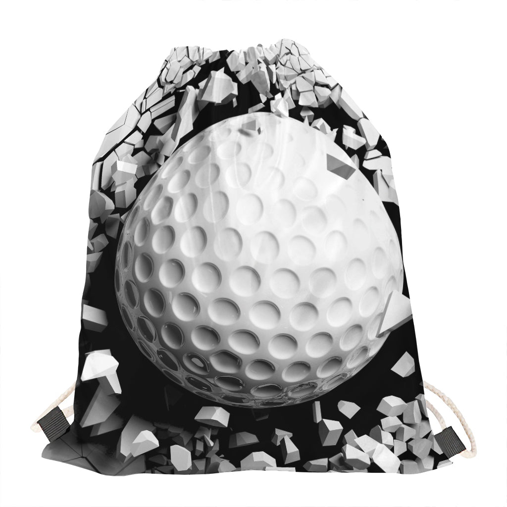 Golf Ball Breaking Wall Print Drawstring Bag