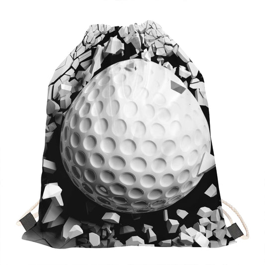 Golf Ball Breaking Wall Print Drawstring Bag