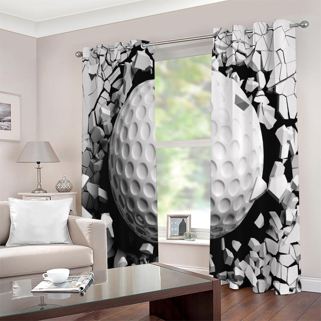 Golf Ball Breaking Wall Print Extra Wide Grommet Curtains