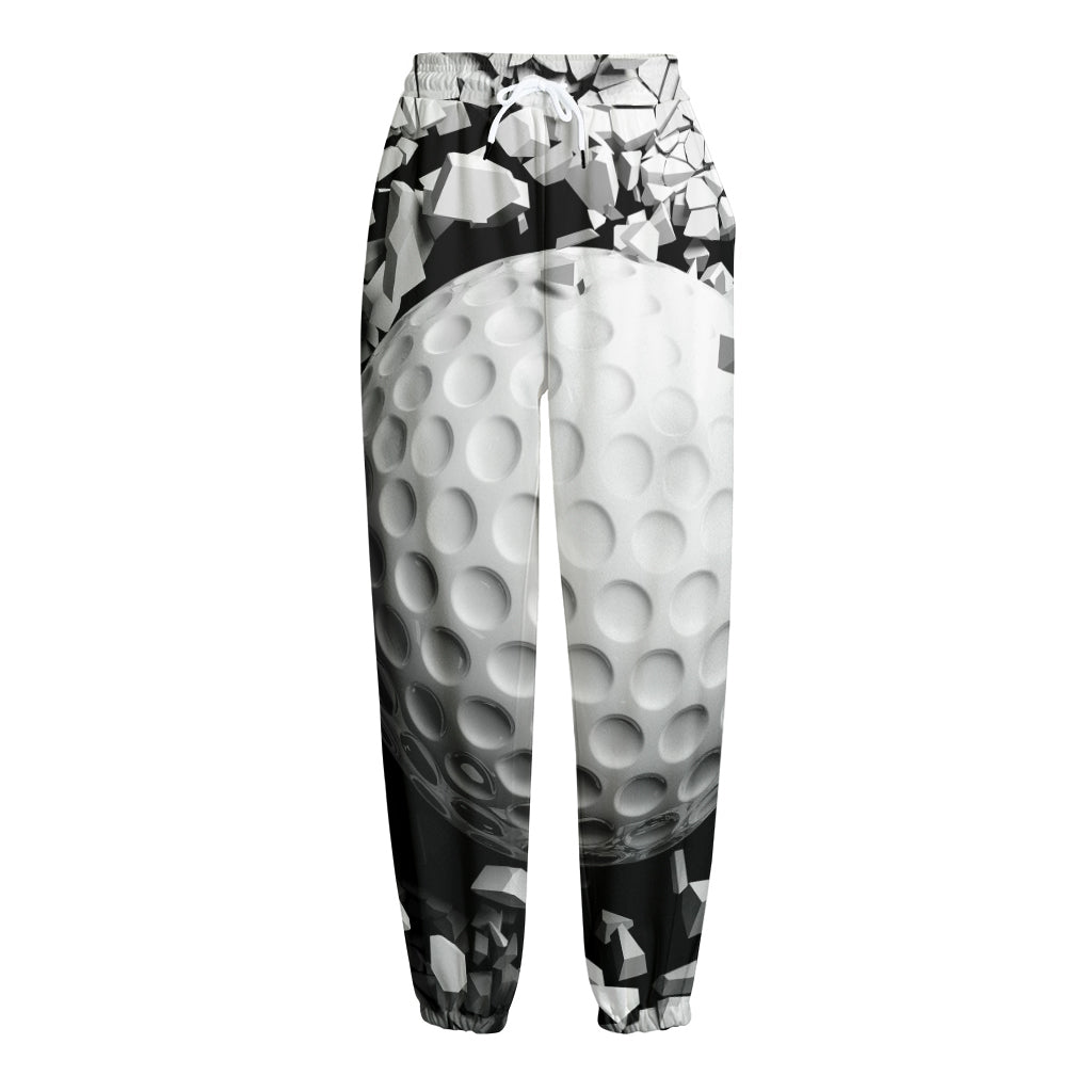 Golf Ball Breaking Wall Print Fleece Lined Knit Pants