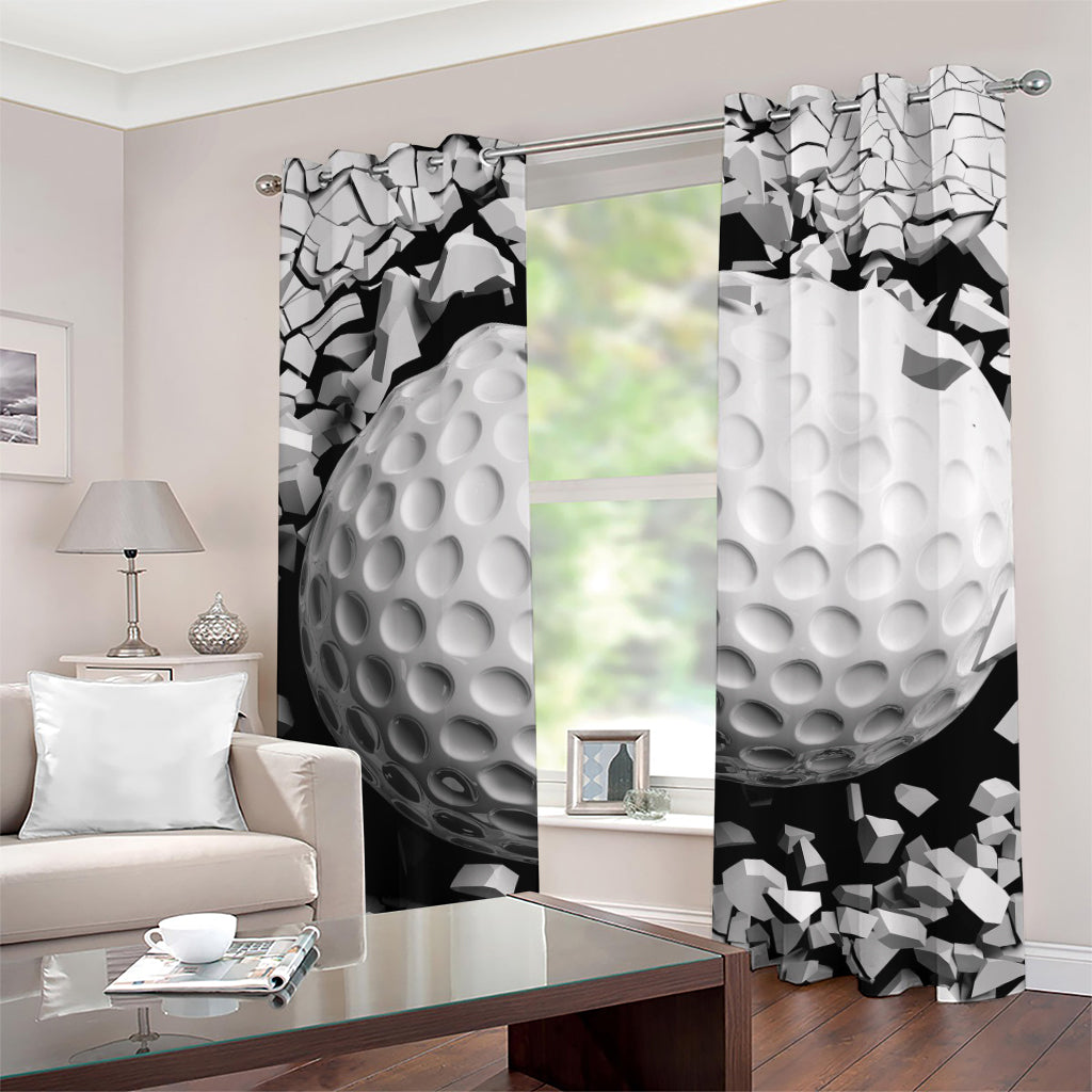 Golf Ball Breaking Wall Print Grommet Curtains