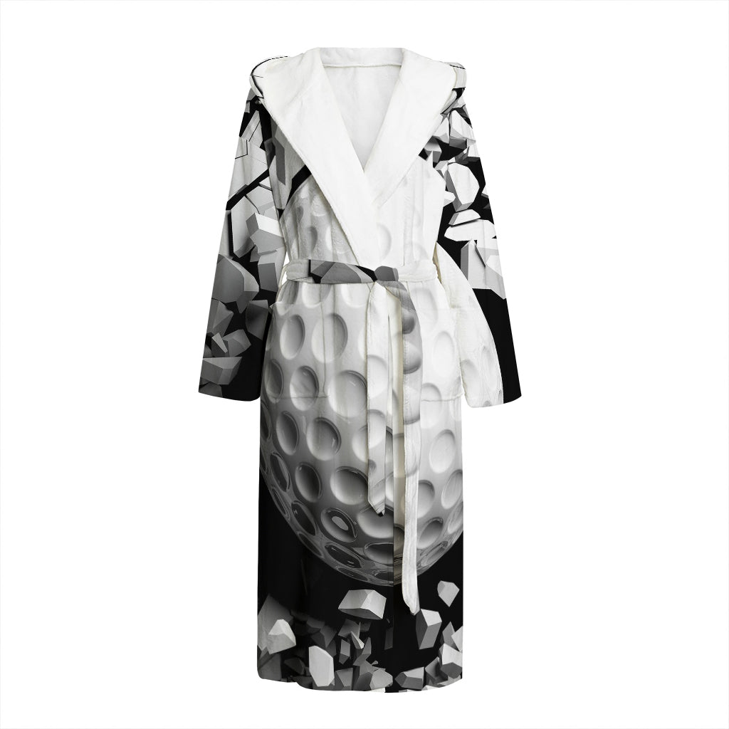 Golf Ball Breaking Wall Print Hooded Bathrobe