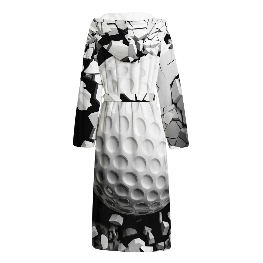 Golf Ball Breaking Wall Print Hooded Bathrobe