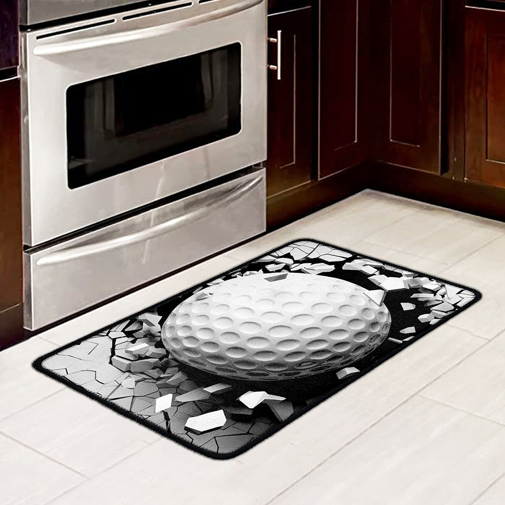 Golf Ball Breaking Wall Print Kitchen Mat