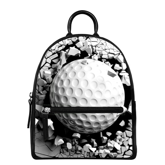 Golf Ball Breaking Wall Print Leather Backpack