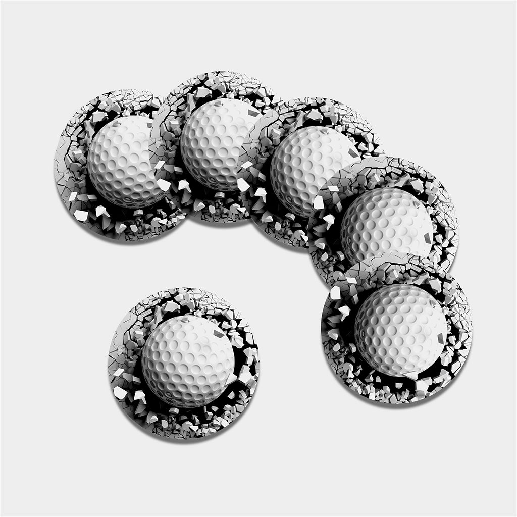 Golf Ball Breaking Wall Print Leather Coaster Set