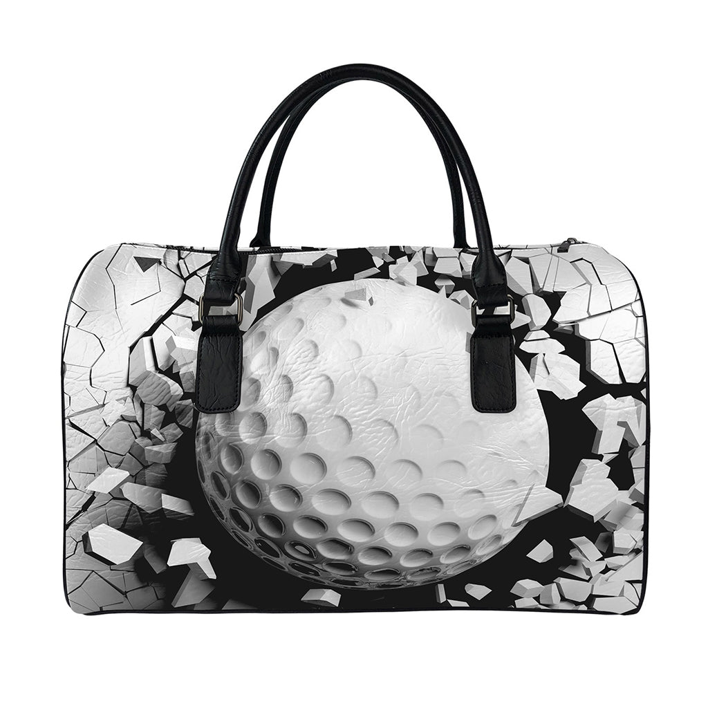 Golf Ball Breaking Wall Print Leather Duffle Bag