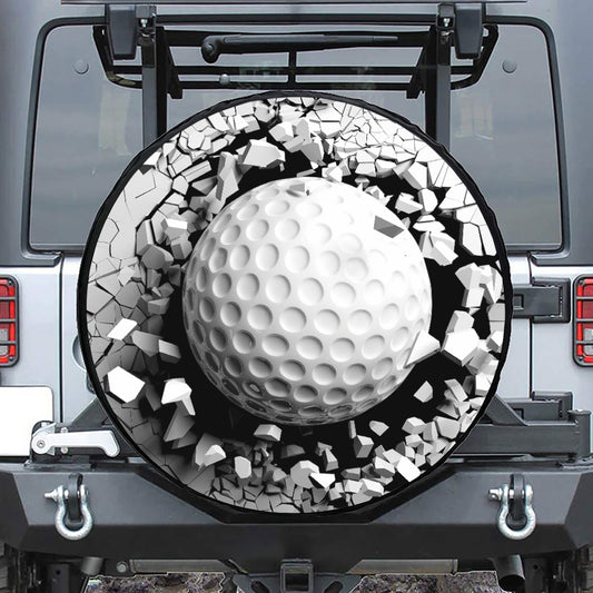 Golf Ball Breaking Wall Print Leather Spare Tire Cover