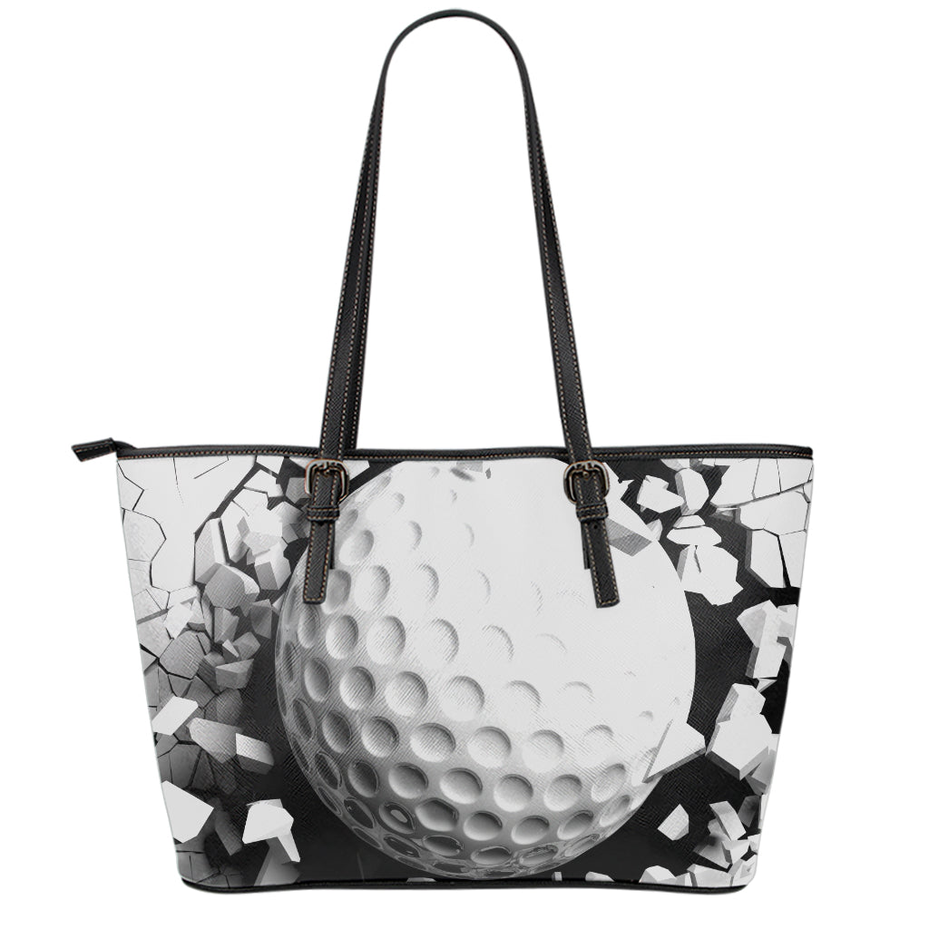 Golf Ball Breaking Wall Print Leather Tote Bag